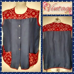 VTG 70s Blue/Red Bandana Print Snap Smock/Apron